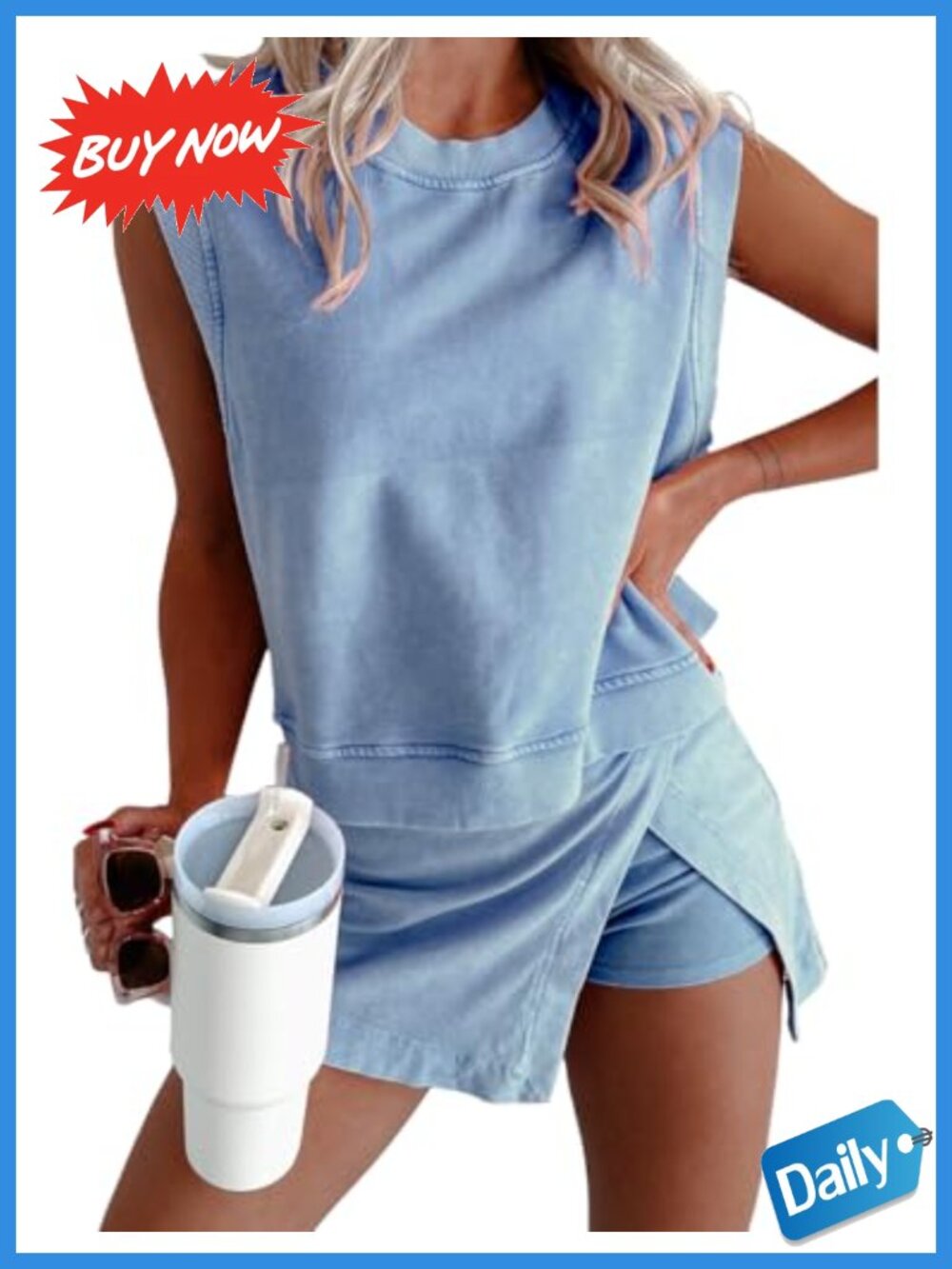 2 Piece Skirt Sets Sleeveless Cotton Lounge Matching Outfit